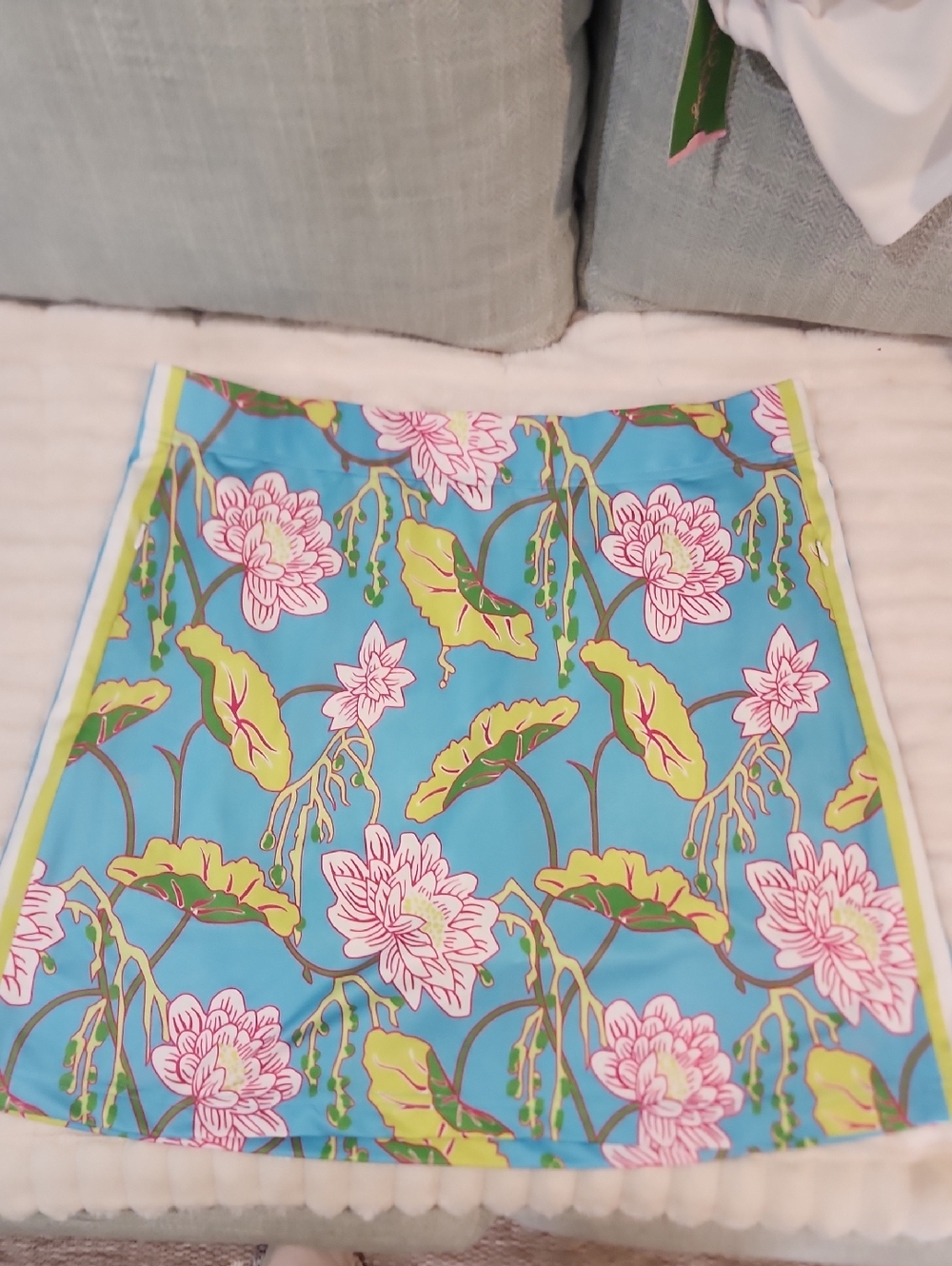 Gretchen Scott Designs Blue Floral Mini Skirt with Pink and Green Accents